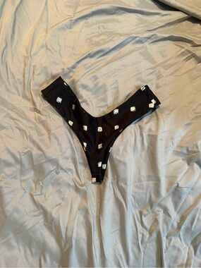 Stone Fox Swim Black Bikini Bottom with White Square Print
